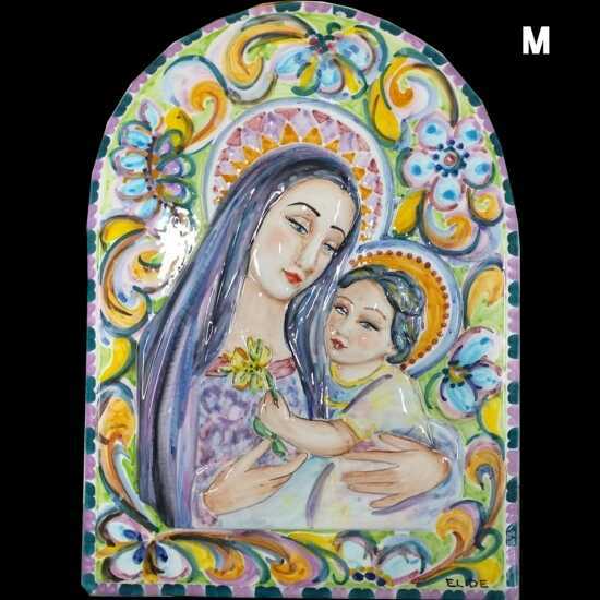 Artelide - Capezzale Madonna in pietra lavica ceramizzata tecnica ceramica di Caltagirone